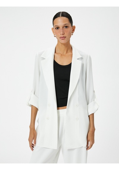 Koton Blazer Ceket Kruvaze Düğmeli Katlamalı Kollu Pamuklu Standart Kesim Kırık Beyaz 4sak50034ew Ekru Koton Blazer Ceket Kruvaze Düğmeli Katlamalı Kollu Pamuklu Standart Kesim Kırık Beyaz 4sak50034ew Ekru