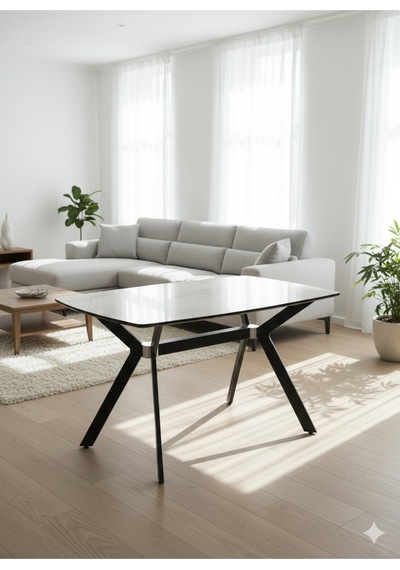 Dikdörtgen Mermer Desenli Yemek Masası Gri Siyah 138x80x76 Cm Atlantik - Çam