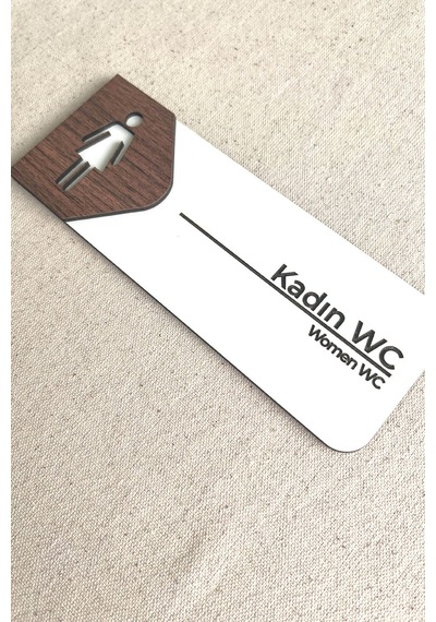 Kadın Wc Kapı Tabelası Mdf Tuvalet Yönlendirme Levhası 19x7 Cm Çift Katmanlı