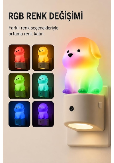 Tr Akıllı Gece Lambası Rgb Renk Değişimli Işık Sensörlü Prize Takılan Led Gece Lambası Çocuk Odası Koridor Genel