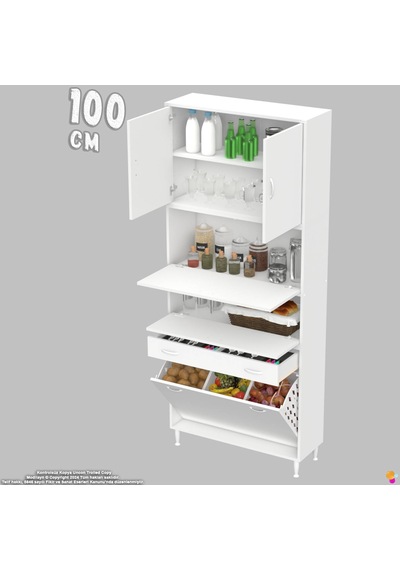 Modilayn Ece Çok Amaçlı Kiler Dolabı Kapaklı Çekmeceli Sepetli - Mutfak Ve Kahve Düzeni 100 Cm Beyaz Modilayn Ece Çok Amaçlı Kiler Dolabı Kapaklı Çekmeceli Sepetli - Mutfak Ve Kahve Düzeni 100 Cm Beyaz