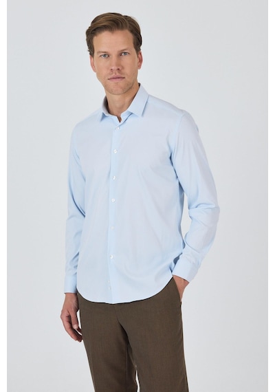 İmza Koyu Mavi Sert Yaka Cepsiz Gabardin Uzun Kol Slim Fit Esnek Gömlek 1004250234 Koyu Mavi