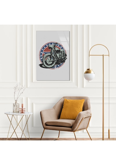 Motosiklet Amerikan Bayrak Arması - Cam Tablo - Deg0512 35 X 50 Cm