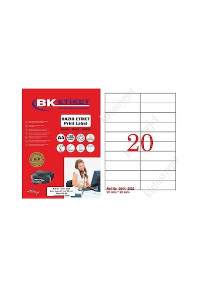 Tw-2020 Ebat 95 X 26 MM Lazer Etiket A4 Sayfada 20 Etiket