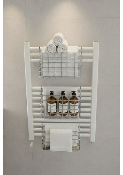 Petek Üstü Çok Amaçlı Banyo Rafı Metal Havluluk & Düzenleyici Sepet 3 Adet Krom Krom
