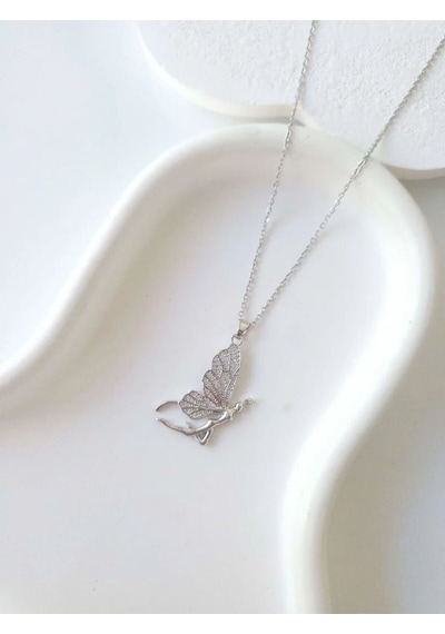 Çelik Silver Butterfly Kadın Kolye Sevgiliye Hediye Gümüş