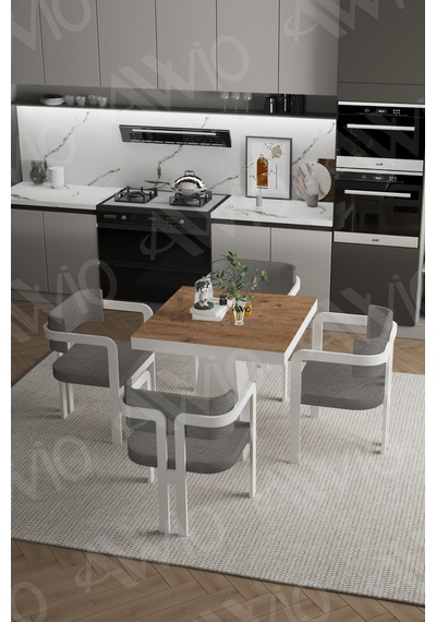 Avvio Bianco Lake Mdf Ayak Tokyo Demonte Sandalye 80x80 Yemek Masası Mutfak Masası 4 Kişilik Akça
