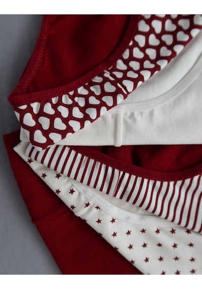 Alya Underwear Kız Çocuk Kalpli Dokuma Lastik Pamuklu Kumaş Slip Külot 5'li Paket 5 Adet Beyaz Bordo P27