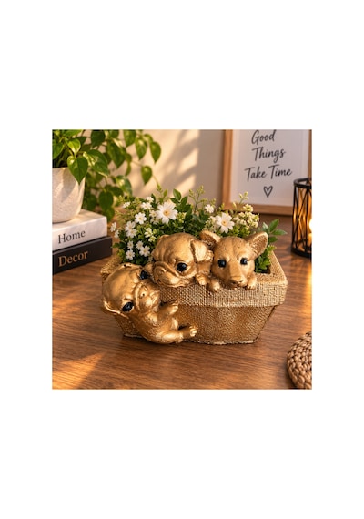 Dekoratif Hayvan Figürlü Masaüstü Organizer Kalemlik Takı Toka Anahtar Düzenleyici Çok Amaçlı Polyester 14x19 Cm Altın