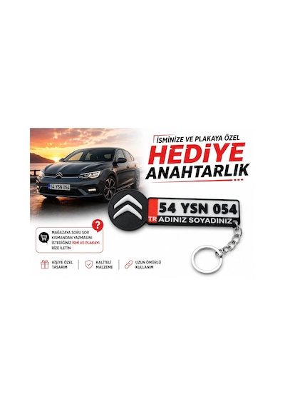 Citroen Logolu Ve Plakalı Anahtarlık , Kişiye Özel - Hediyelik Citroen Araç Plaka Anahtarlık - Plaka