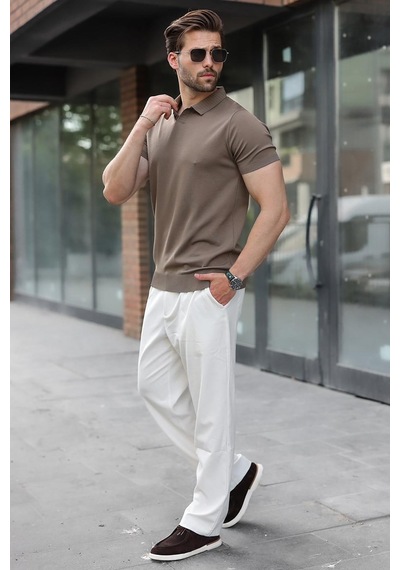 Madmext Açık Kahverengi Regular Fit Polo Yaka Triko Erkek Tişört E7502