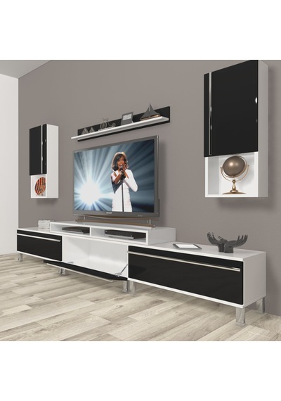 Decoraktiv Ekoflex 270ta Mdf Krom Ayaklı Tv Ünitesi Tv Sehpası Beyaz - Siyah