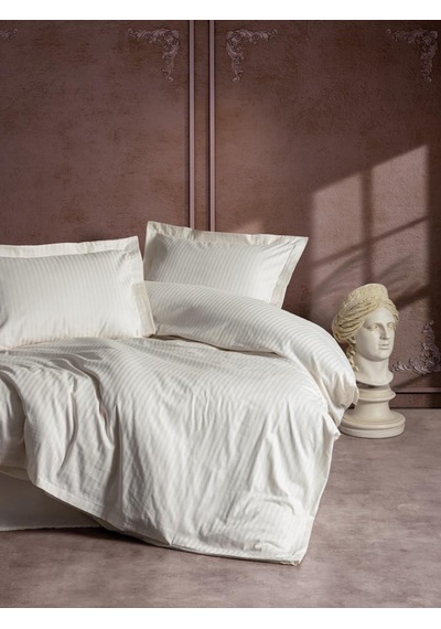 Çift Kişilik Saten Nev Takımı Elegante Stripe Ekru Renkli