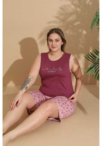 Eyfuze Kadın Milan Kumaş Büyük Beden Curve Baskılı Desenli Şortlu Pijama Takımı Bordo Eyfuze Kadın Milan Kumaş Büyük Beden Curve Baskılı Desenli Şortlu Pijama Takımı Bordo