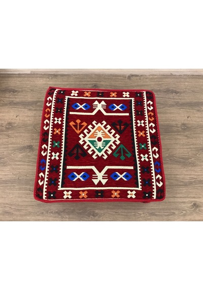 Turkıshrug Kıngdom Otantik Anadolu Serisi 13 Parça Şark Köşesi Takımı - Süngerli, Puflu Ve Kilim Set Kırmızı