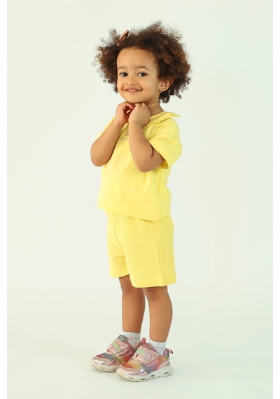 Harika Kids Kız Çocuk Yakalı Be Happy Baskılı Şortlu İkili Takım 001