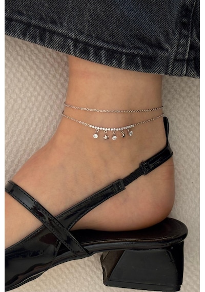 Taşlı Yıldızlı Silver Halhal Çok Renkli 15862624