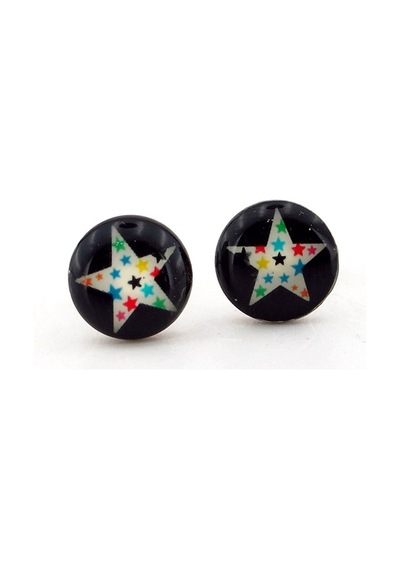 Renkli Yıldızlar Star Yuvarlak Unisex Çelik Küpe E527 Çelik