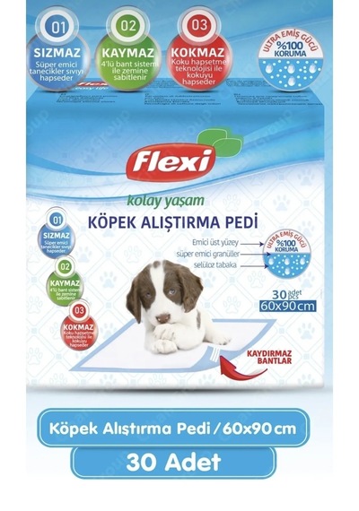 Flexi Köpek Alıştırma Çiş Pedi Kaydırmaz Bantlı 30 Adet 60 x 90 CM