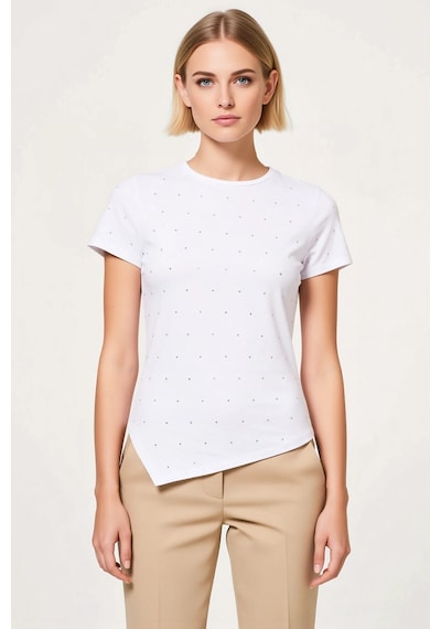 Benerly Kadın T Shirt Bisiklet Yaka Kısa Kol Fitted Kalıp Asimetrik Kesim Beyaz