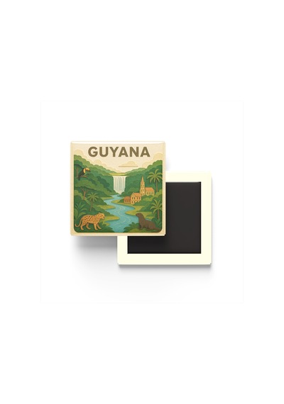 Guyana - Guyana - Paper Cut Art - Baskılı Buzdolap Magneti Kare - 9x9 Cm