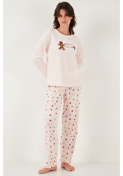 Lela Desenli Regular Fit Bisiklet Yaka Uzun Kollu Bayan Pijama Takımı 65713312 Açık Pembe Lela Desenli Regular Fit Bisiklet Yaka Uzun Kollu Bayan Pijama Takımı 65713312 Açık Pembe