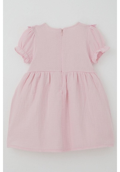 Breeze Kız Bebek Elbise Omuz Kısmı Güpür Detaylı Kolları Lastikli 9 Ay-3 Yaş, Pembe Pembe