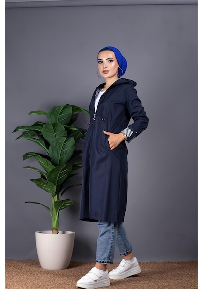 Sevitli İçi Çizgili Trençkot-lacivert-1296-lacivert Lacivert