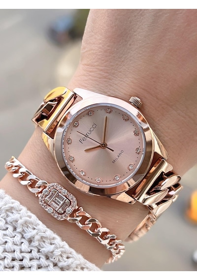 Ferrucci Çelik Kordon 2 Yıl Garantili 3 Atm Suya Dayanıklı Kadın Kol Saati+bileklik Bfc.03588.02 Rose Gold