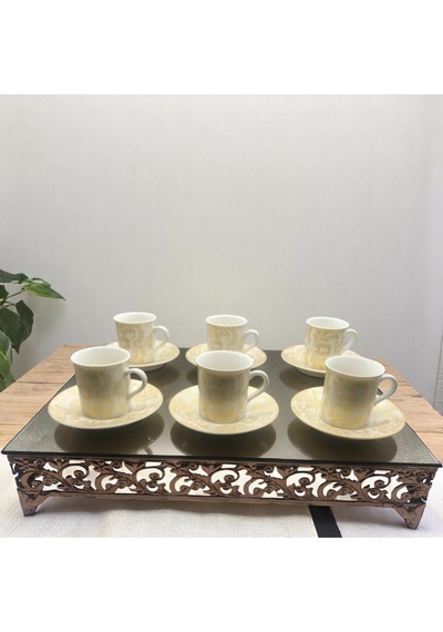 Modern Desenli 6'lı Kahve Fincan Takımı Sarı