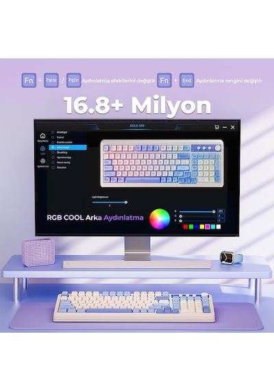 Aula S99 Retro Rgb Gaming 3 Modlu Bluetooth/2.4ghz/usb-c Kablosuz Makrolu Türkçe Q Klavye Mavi