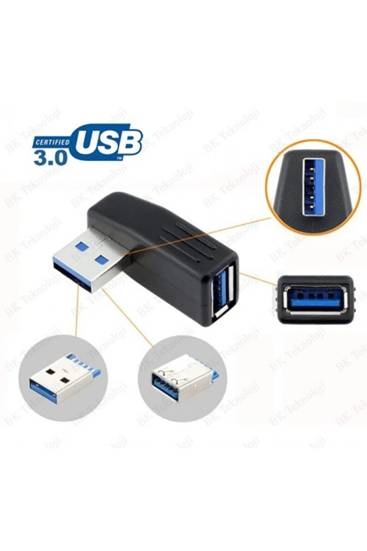 Usb 3.0 Sağ Açılı Konnektör Erkek Dişi 90 Derece Uzatma Adaptörü Yüksek Hızlı Usb Yeni 3.0 Sürümü 1