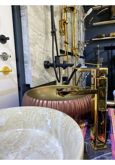 İsaoğlu Yapı Parlak Gold Joy Design Çanak Lavabo Bataryası Gold
