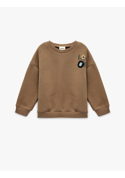 Koton Baskılı Uzun Kollu Bisiklet Yaka Şardonlu Sweatshirt Kahverengi 6wmb10202tk Kahve