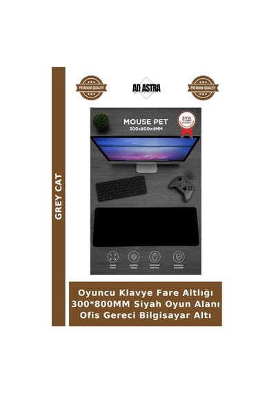 Oyuncu Klavye Fare Altlığı 300 800mm Siyah Oyun Alanı Ofis Gereci Bilgisayar Altı