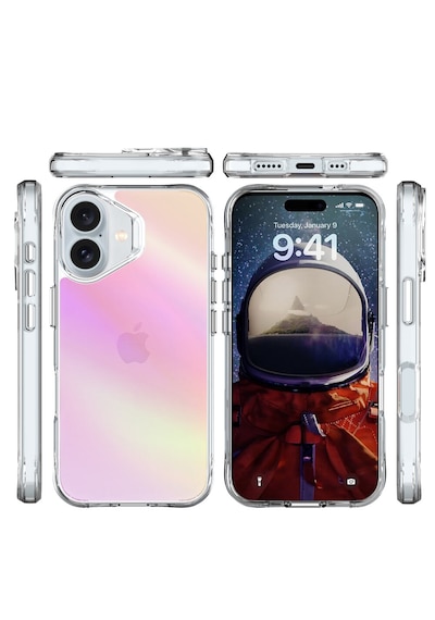 Bix iPhone Uyumlu 16 Plus Pure Rainbow Renk Geçişli Şeffaf Kılıf Çizilmeye Dayanıklı Darbe Emici Pembe