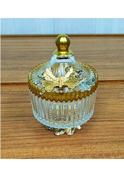 Çnr Home Collection Gold Metal Ayakli Kapakli Kelebekli - Şekerli - Sunumluk - Çerezlik Gold