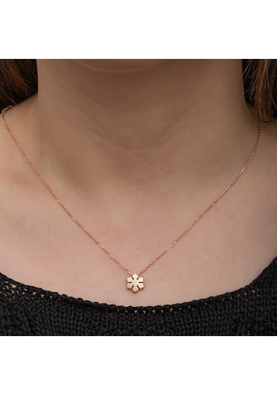 Minimalist Rose Gümüş Kar Tanesi Kolye Renkli