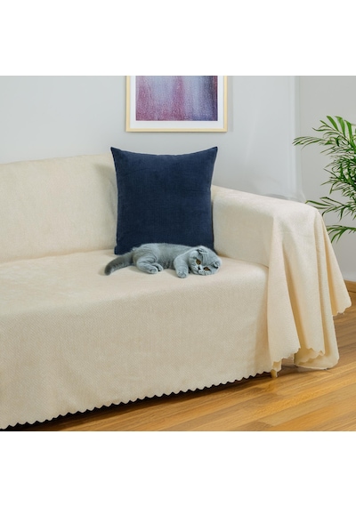 Jakarlı Şönil Koltuk Örtüsü Çekyat Örtüsü Koltuk Şalı 175x350 Kaymaz Ekru Ekru