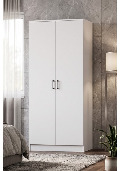 Anka Gardrop Askılı Elbise Dolabı Raflı Elbise Dolabı Beyaz