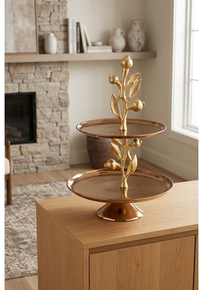 Leaf Rose Gold 2 Katlı Dekoratif