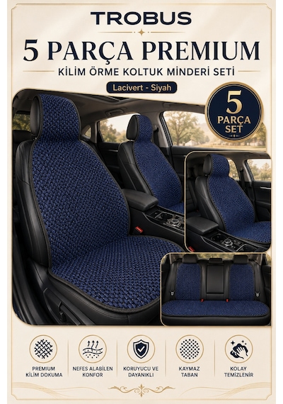 Fiat Egea Hb 2017+ Üniversal Premium Örme 5 Parça Minder Terletmez Kaymaz Taban Lacivert Siyah