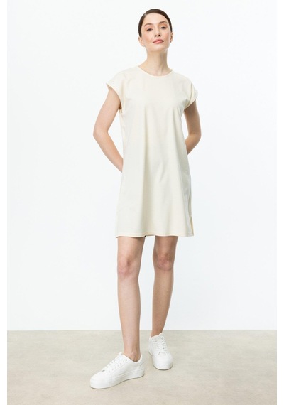 On Fashion On Fahion Sıfır Yaka Uzun Basic Tunik Bluz Krem