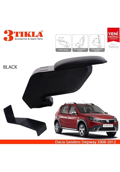 Dacia Sandero 2008-2012 Delmesiz Çelik Ayaklı Siyah Kolçak Kol Dayama