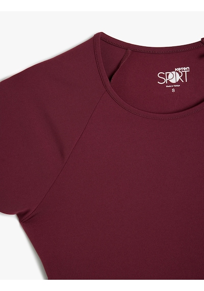 Koton Bağlama Detaylı Kısa Kollu Slim Fit Crop Spor Tişört Bordo 5wak10310nk Bordo