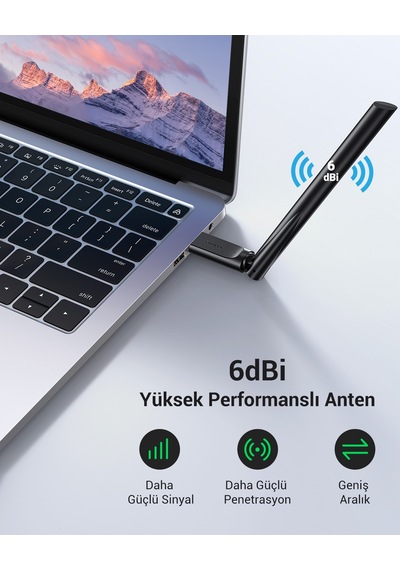 Ugreen Ac650 5ghz / 2.4ghz Dual Band Usb 2.0 Wi-fi Adaptör, 90339