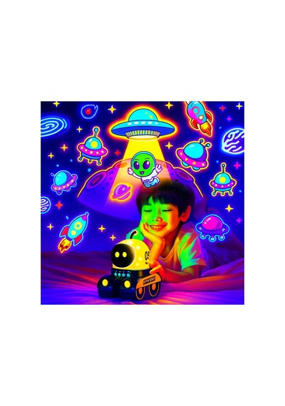 Müzikli Led Robot Gece Lambası Bluetooth Hoparlör,değiştirilebilir Slayt Gece Projektörü Beyaz - 744526893