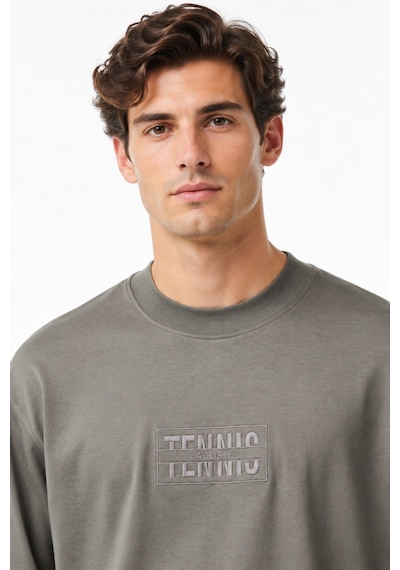 Lacoste Men's Loose Fit Mens Sweatshirt Bol Kesim Bisiklet Yaka Organik Pamuk Erkek Sweatshirt Gri