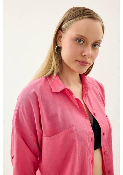 Vitrin Basic Oversize Önden Cepli Gömlek Fuşya