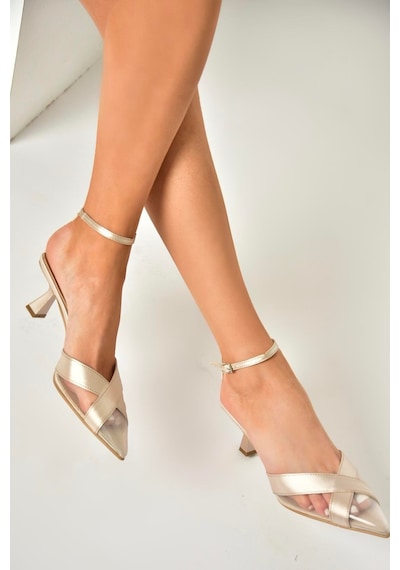 Fox Shoes U654074204 Bej Kumaş İnce Topuklu Kadın Ayakkabı Bej